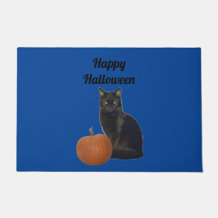 Pumpkin und Black Cat Happy Halloween Blue Fußmatte