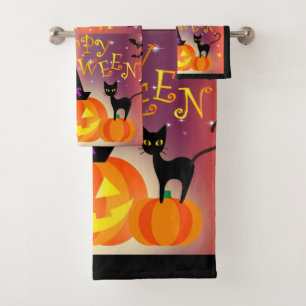 Pumpkin und Black Cats Badetuch Set