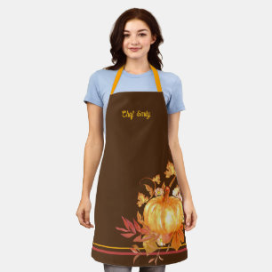 Pumpkin und Blätter Autumn Brown Koch Name Schürze