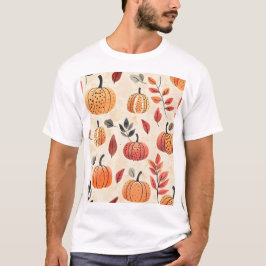 Pumpkin und Blätter getechtes Muster T-Shirt