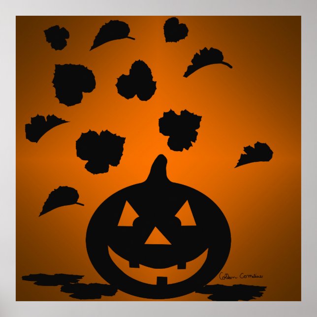 Pumpkin und Blätter Silhouette Poster (Vorne)
