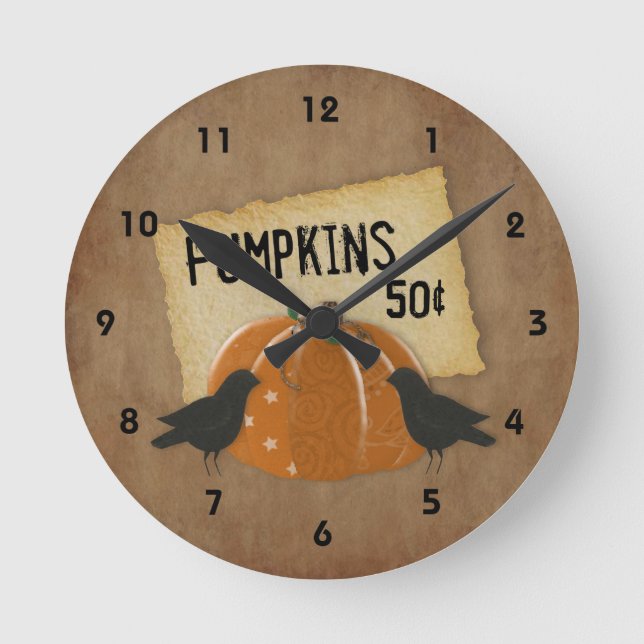 Pumpkin und Crows Wall Clock Runde Wanduhr (Vorderseite)