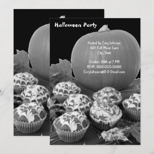 Pumpkin und Cupcakes Halloween-Party B&W Einladung