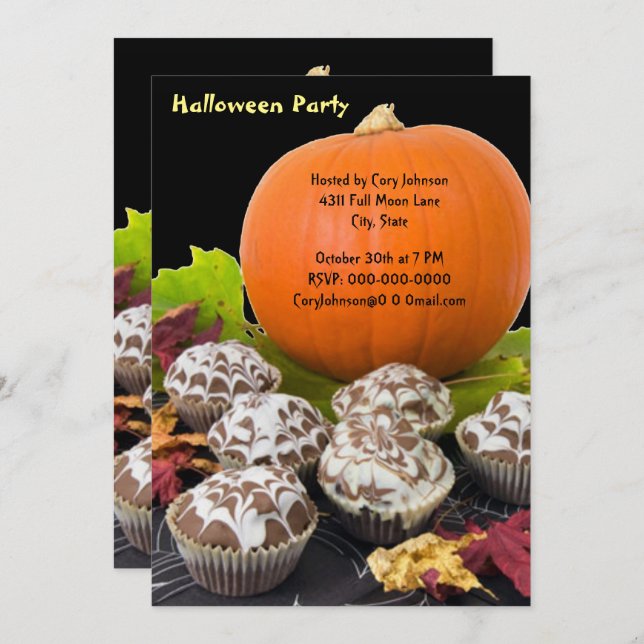 Pumpkin und Cupcakes Halloween-Party Einladung (Vorne/Hinten)