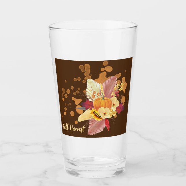 Pumpkin und Fall Blume Glass Tumbler (Vorderseite)