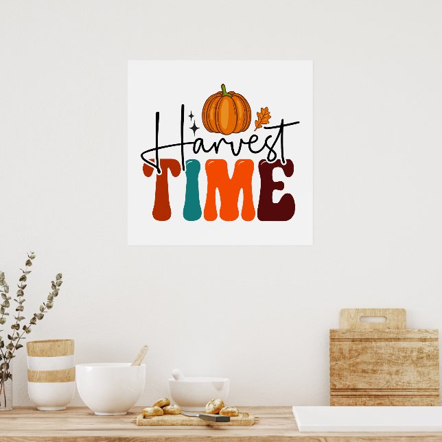 Pumpkin und Herbstleaf Erntezeit Poster (Küche)