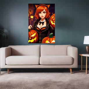Pumpkin und Lady mit Katzenohren Art der AI Poster