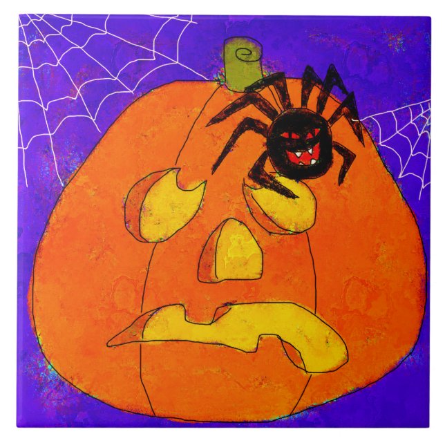 Pumpkin und Spider Abstrakte Halloween Art Fliese (Vorderseite)