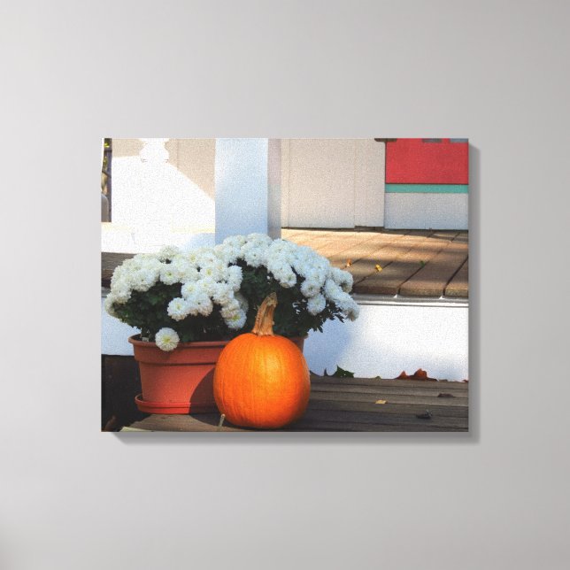 Pumpkin und White Mums - Martha's Vineyard Leinwanddruck (Vorderseite)