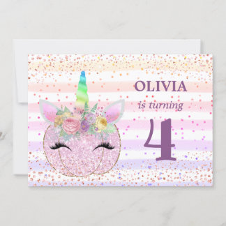 Pumpkin Unicorn Girls 4. Geburtstag Einladung