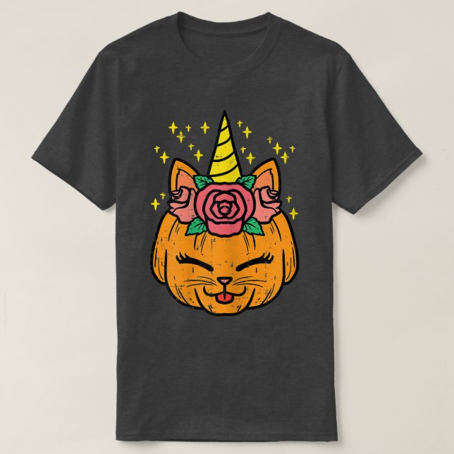 Pumpkin Unicorn Kat Niedlich Halloween Kostümmädch T-Shirt (Design vorne)