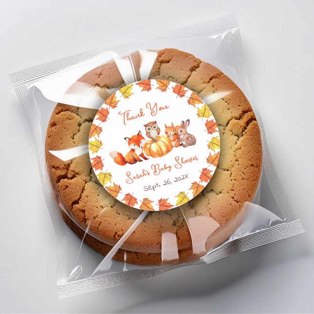 Pumpkin Vielen Dank Baby Shower Herbstlaube Tiere Runder Aufkleber (Von Creator hochgeladen)