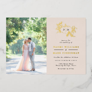 Pumpkin Vines Monogram Wedding Foil Einladung