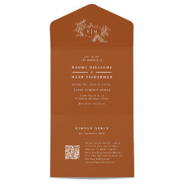 Pumpkin Vines Wedding Monogram with RSVP All In One Einladung