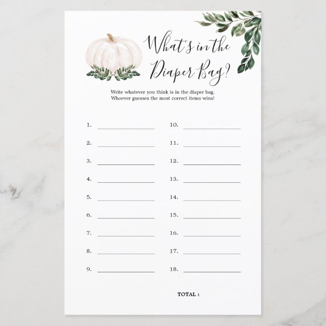 Pumpkin, was im Windelbeutel Baby Duschspiel steck (Vorderseite)