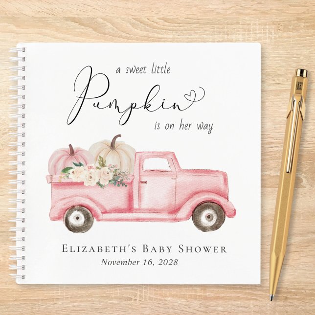 Pumpkin Watercolor Baby Girl Shower Gästebuch Notizbuch (Von Creator hochgeladen)