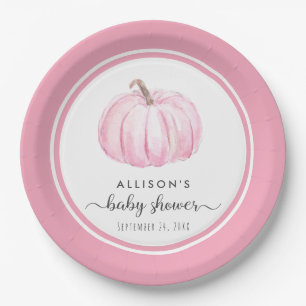 Pumpkin Watercolor Pink Baby Girl Dusche Pappteller