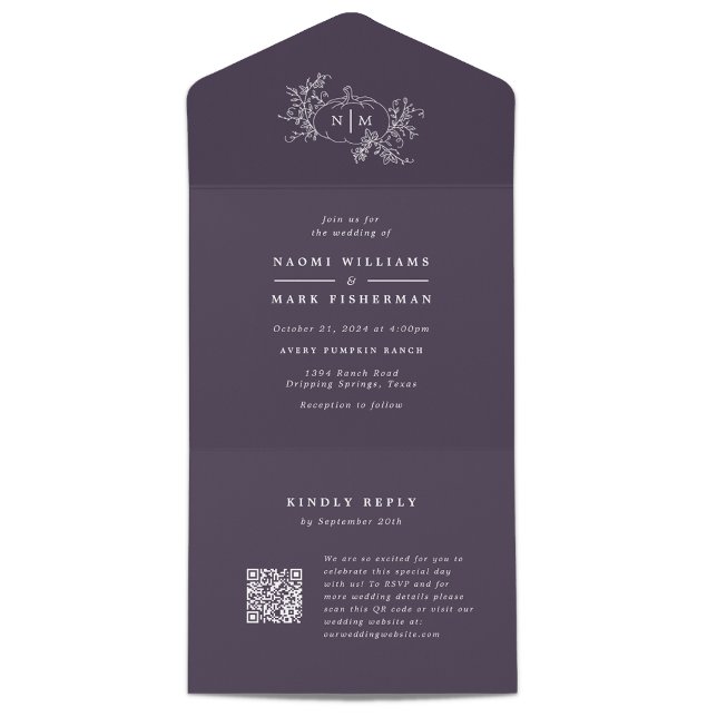 Pumpkin-Weinstöcke Hochzeitsmonogramm mit UAWG All In One Einladung (Von Creator hochgeladen)