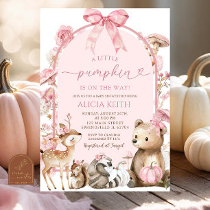 Pumpkin White and Pink Forest Woodland Babydusche Einladung