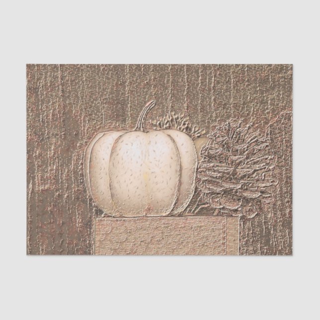 Pumpkin White Gold Metallic Elegante Fall Decoupag Seidenpapier (Vorderseite)