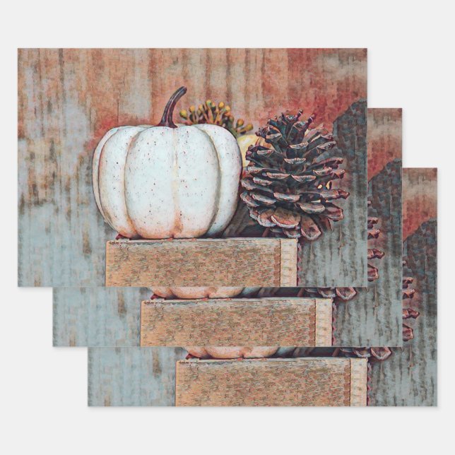 Pumpkin White Herbst Rustikales Landhaus Geschenkpapier Set (Set)