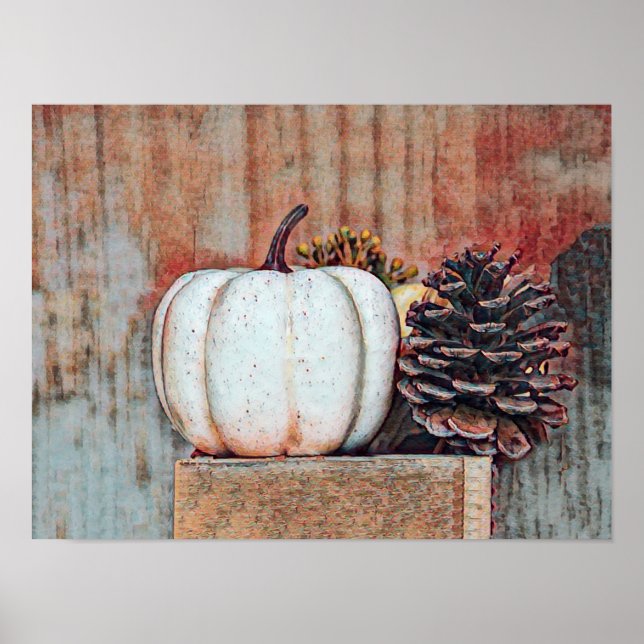 Pumpkin White Herbst Rustikales Landhaus Poster (Vorne)