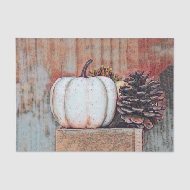 Pumpkin White Herbst Rustikales Landhaus Seidenpapier (Vorderseite)