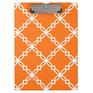 Pumpkin White Large Extravagant Quatrefoil Pattern Klemmbrett