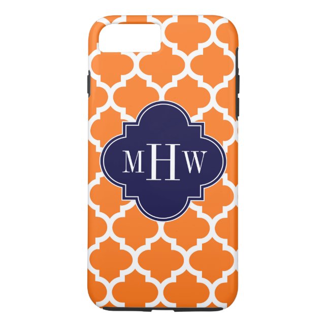 Pumpkin White Marokcan #5 Navy 3 Initial Monogram Case-Mate iPhone Hülle (Rückseite)