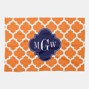 Pumpkin White Marokcan #5 Navy 3 Initial Monogram Handtuch