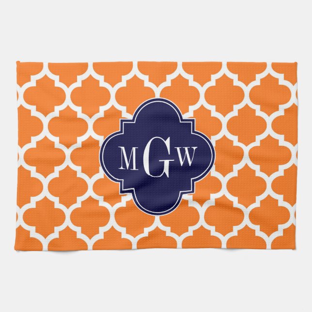Pumpkin White Marokcan #5 Navy 3 Initial Monogram Handtuch (Horizontal)