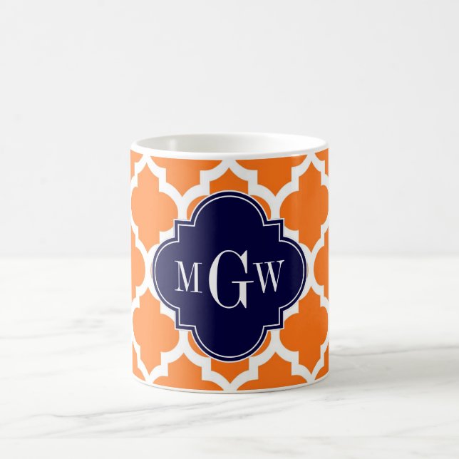 Pumpkin White Marokcan #5 Navy 3 Initial Monogram Kaffeetasse (Mittel)