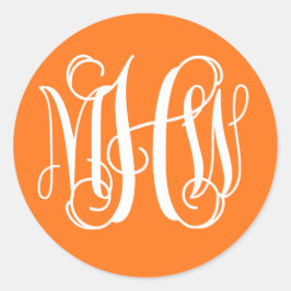 Pumpkin White Preppy Vine Script Monogram DIG BG Runder Aufkleber
