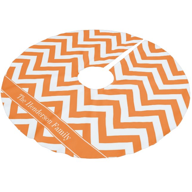 Pumpkin White Zickzack, Pumpkin Name Monogram Polyester Weihnachtsbaumdecke (Schrägansicht)