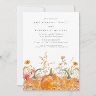 Pumpkin Wildblume Fall Wasserfarbe 85. Geburtstag Einladung