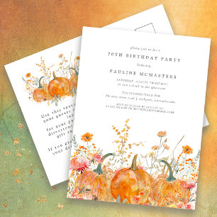 Pumpkin Wildblume Herbst 70. Geburtstagsparty Einladungspostkarte