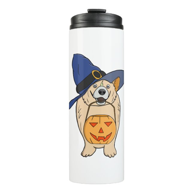 Pumpkin Witch Dog Thermosbecher (Vorderseite)