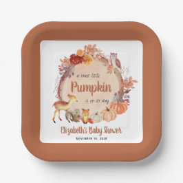 Pumpkin Woodland Animals Terracotta Kinderdusche Pappteller