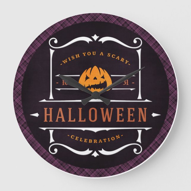 Pumpkin wünscht dir ein Beängstigendes Halloween Große Wanduhr (Vorderseite)