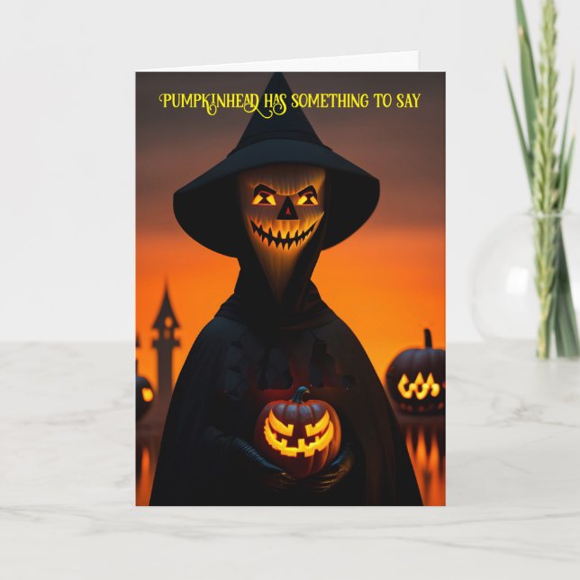 Pumpkinhead hat etwas zu Halloween Karte (Vorderseite)