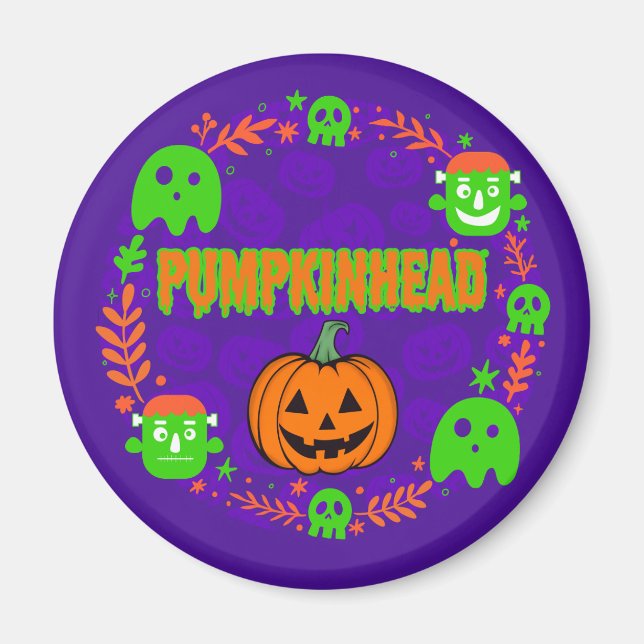 Pumpkinhead Orange und Grün mit Extravagantem Krei Magnet (Vorne)