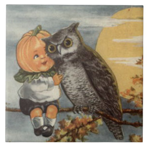 Pumpkinhead Owl Full Moon Tree Pumpkin Fliese