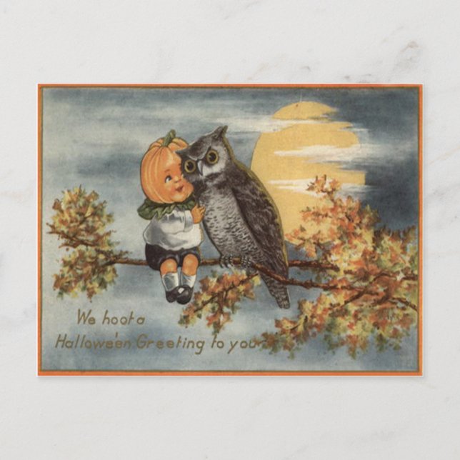 Pumpkinhead Owl Full Moon Tree Pumpkin Postkarte (Vorderseite)