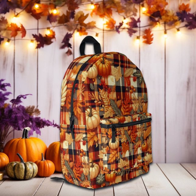 Pumpkins Ahorn Blätter Herbstplatten Bedruckter Rucksack (Von Creator hochgeladen)