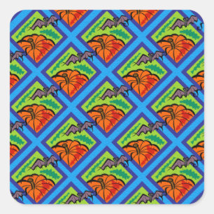 Pumpkins and Bats in Patterns of Green/Blue Quadratischer Aufkleber