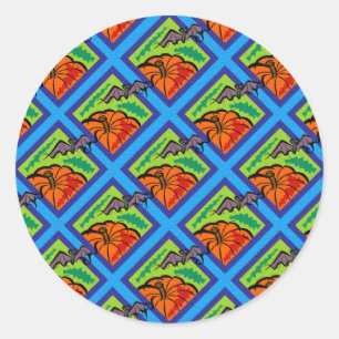 Pumpkins and Bats in Patterns of Green/Blue Runder Aufkleber