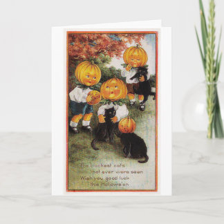 Pumpkins and Cats Vintage Halloween Karte