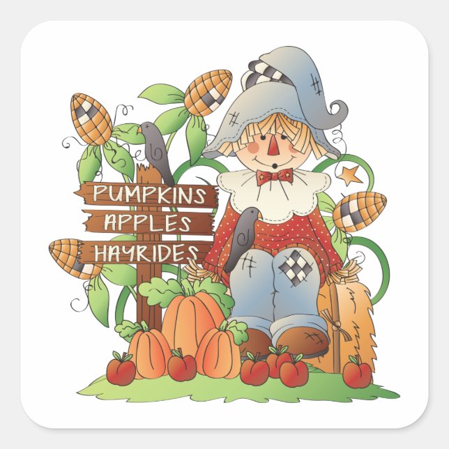 Pumpkins Apples Hayrides Quadratischer Aufkleber (Vorderseite)