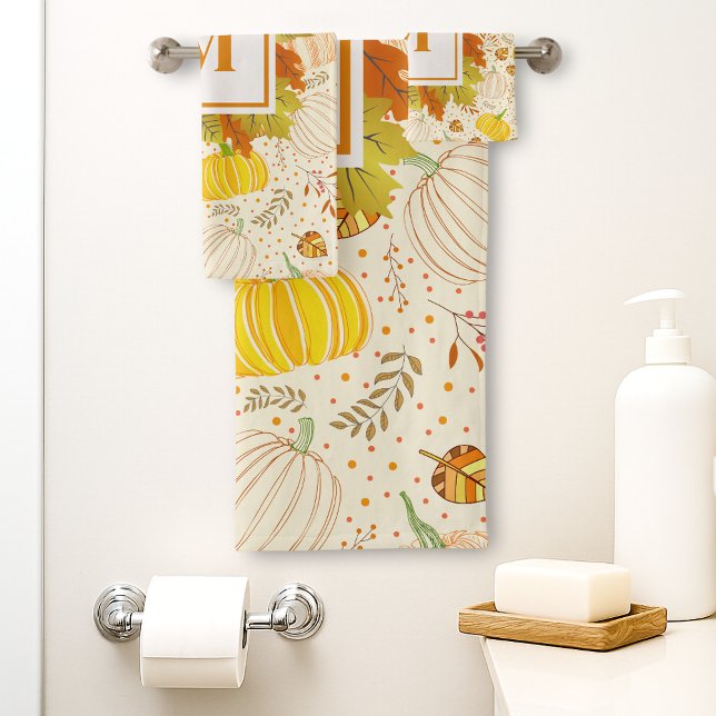 Pumpkins Autumn Fall Harvest Pattern Badhandtuch Set (Von Creator hochgeladen)