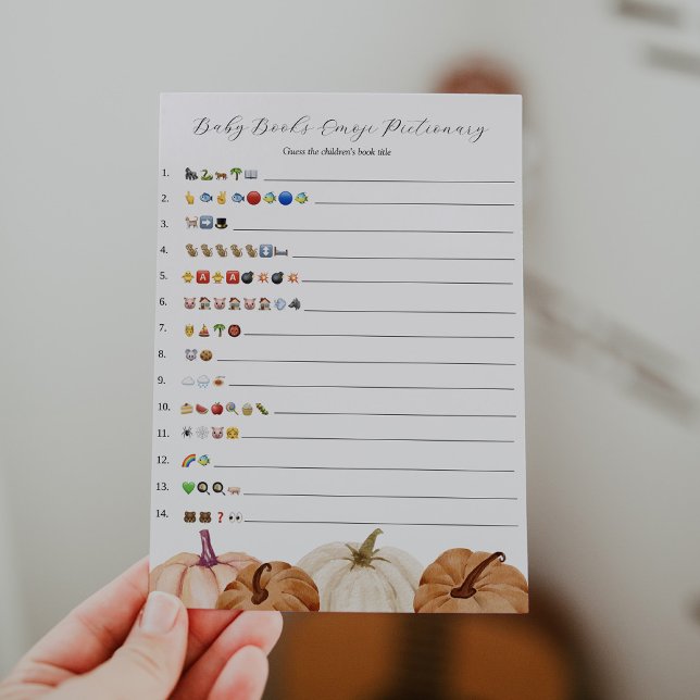 Pumpkins Baby Books Emoji Game Card Einladung (Von Creator hochgeladen)